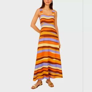 V.Camuto Striped Square Neck Midi Dress